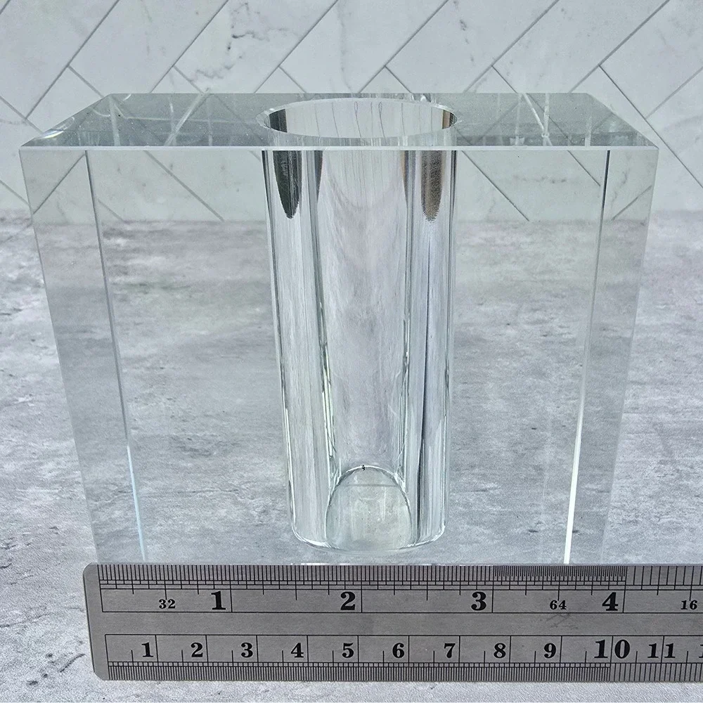 Vintage MCM Lucite Acrylic Block Bud Vase Modernist Geometric Soliflore Decor